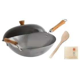 J21-9972 Joyce Chen Classic Series 14-inch Uncoated Carbon Steel Wok Set With Lid And