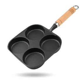 Justup 348083989494 Nonstick Frying Pan 4-cup Cast Iron Egg Divided Grill With Wooden Han
