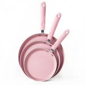 Justup 408608244832 Nonstick Frying Pan Set 3 Piece Pots And Pans Pink Kitchen Cookw