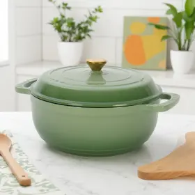 Jt-04197299 Jutoop 6 Quart Enameled Cast Iron Dutch Oven With Lid - Green 2 Silicone Gloves Enamel Pot
