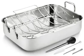 Jy-54 Jy Cookment Roasting Pan With Baking Rack 16.5 Inch Stainless Steel Turkey Roaster Baster