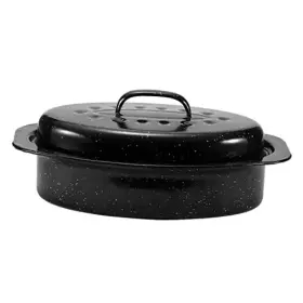 Jy-37 Jy Outdoor Granite Roaster Pan Small 13 Inch Enameled Roasting With Domed Lid. Oval