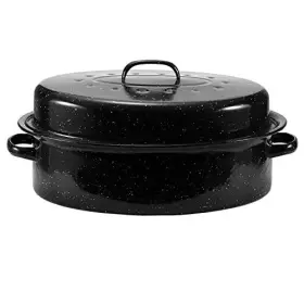 Jy-39 Jy Outdoor Granite Roaster Pan 18 Inch Enameled Roasting With Domed Porcelain 18inch
