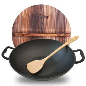 Gdpo0016 Keleday 14inch Cast Iron Wok With Lid Non Stick Pre Seasoned Woks Stir Fry Pans 2