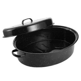 Kendane Ca-05 Granite 18 Inch Enameled Roasting Pan Oval Turkey Roaster Domed Lid Dishwasher Safe