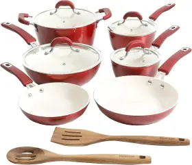 126358.12 Kenmore Arlington 12 Piece Aluminum Ceramic Coated Nonstick Cookware Red