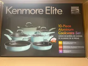 126369.10 Kenmore Elite Andover 10 Piece Nonstick Aluminum Cookware Set In Glacier Blue