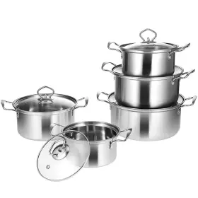 Kichvoe B0crys79k6 5 Sets Stainless Steel Stock Pots Set Glass Lids - Induction Cookware