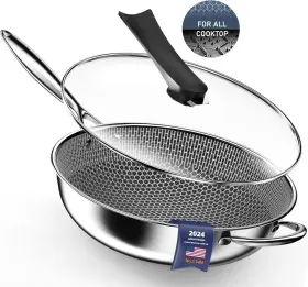 Yk5821 Kiseely Wok Pan With Lid Hybrid Deep Honeycomb Nonstick All Cooktops Fry Pans 13 Inch