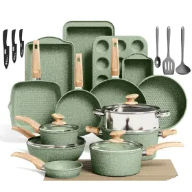 B0cr2wdchb Kitchen Academy 30-piece Nonstick Pots And Pans Set - Induction Cookware Green Gra