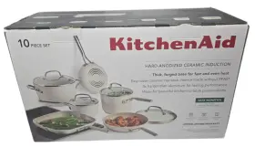 Kitchenaid 051153843570 10-piece Hard-anodized Ceramic Induction Cookware Set Porcelain White
