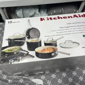 Kitchenaid 051153848377 10-pc. Hard Anodized Nonstick Ceramic Cookware Set - Matte Black