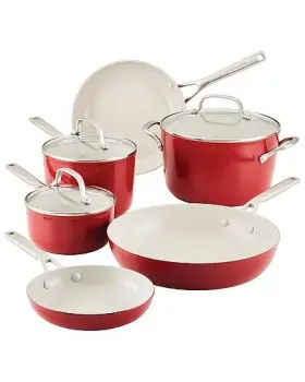 Kitchenaid 051153848452 9-pc. Hard Anodized Nonstick Ceramic Cookware Set - Empire Red