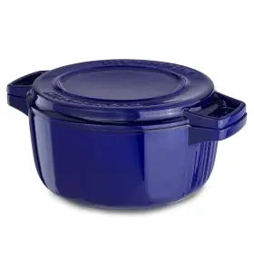 Kcpi40crfu Kitchenaid Pro Cast Iron 4-quart Casserole Dish Dual Function Lid Fiesta Blue