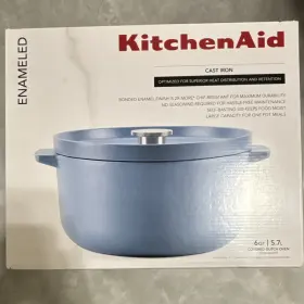 Qq22c Kitchenaid Enameled Cast Iron 6 Quart Blue Covered Dutch Oven Round Casserole Pan