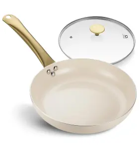 Koch Systeme Cs 895269400243 Nonstick Frying Pan With Lid 10 Inch Non-stick Skillet Gold Stainless S