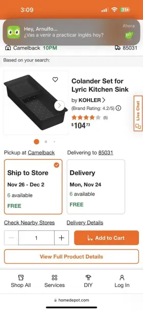 21614-ch1 Kohler Colander Set For Lyric Kitchen Sink Colador De Lavaplatos