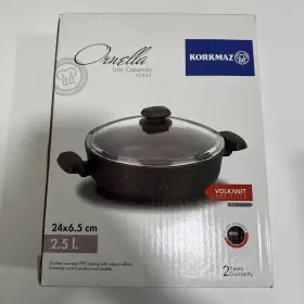 A1843 Korkmaz Ornella Non Stick 9.5 Inch 2.5 Liter Low Casserole With Lid In Black