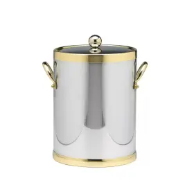 Kraftware 744110239065 Americano 5 Quart Polished Chrome And Brass Ice Bucket With Lid Metal Side Ha