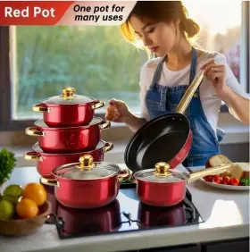 Ye943251 Krkz Red Stainless-steel Cooking Pots Set 5 With Utensils