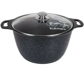 Kukmara 604334032452 6.3- Quart Non-stick Cast Aluminum Stockpot With Glass Lid Cooking Pot Black