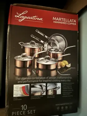 Q554sa64 Lagostina Martellata Hammered Copper 10-piece Tri-ply Cookware Set New In Box