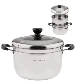 Lake Tian 850023149657 2 Tier Stainless Steel Steamer Pot Cookware Pan/saucepan Cooking Set Inser
