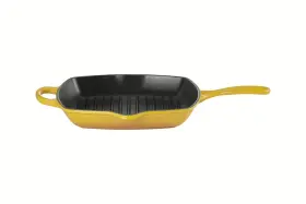 Le Creuset 024147057284 Nib Enameled Cast Iron Square Skillet Grill 10 1/4 Inch Soleil Yellow
