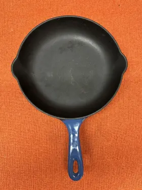 Le Creuset 024147313014 #23 Enamel Cast Iron Skillet Black Inside Marseille Blue 9 In