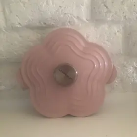 Le Creuset 024147326496 Pink Flower Shallow Cocotte Silver Knob Enameled Cast Iron Euc