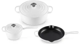 Le Creuset 086324072947 Enameled Cast Iron Signature Cookware Set 5pc White Safe Dishwasher