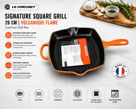 20183026090001 Le Creuset Signature Square Skillet Grill 10.25 Inch 26 Cm Volcanique Flame