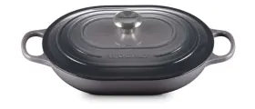 21112314394445 Le Creuset Cast Enamel Pot Signature Oblong Flint Oyster New 31 Cm 12.5 In 3.4l