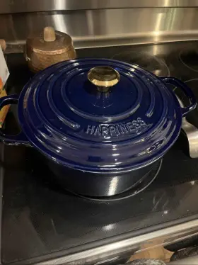 21177202720430 Le Creuset Signature Round Dutch Oven Blue Happiness Gold Knob