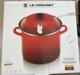 Le Creuset 630870259392 Enameled Steel 10 Quart Stockpot Cookware Red With Small Scratch