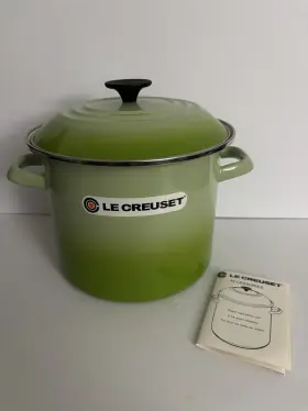 N4100-22-71 Le Creuset Enameled Steel 8 Quart Stock Pot Kiwi With Lid Rare Discontinued Color