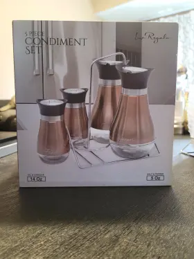 Le Regalo 736386008797 New 5 Piece Condiment Set With Tray Holder