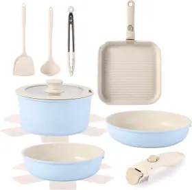 Leadkookers 732236949043 12 Pcs Kitchen Cookware Sets With Detachable Handle Pots And Pans Non Stick
