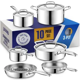 Legend Cookware 850030771100 3 Ply Stainless Steel Pots And Pans Set 10-piece Induction