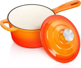 Leonyo 726084711099 Enameled Cast Iron Sauce Pan With Lid 2 Quart Saucepan Small E