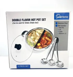 Lexi Home 860002054063 Double Flavor Hot Pot Shabu 5 Pc Cookware And Lid Stainless Steel