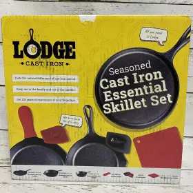 Lodge 075536383620 New Cast Iron Seasoned Essential Skillet Set 7 Pc Black Pans Cooking Nib