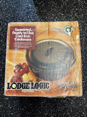 L10do3 Lodge Logic Dutch Oven 7 Quart Cast Iron Black Lid Spiral Bail Handle Pre-seasoned