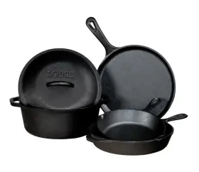 L5hs3 Lodge Pre-seasoned Cast Iron 5 Piece Set Black