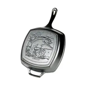 L8sgpwlfi Lodge Cast Iron Wildlife Series 10.25 Inch Square Grill Pan Fish