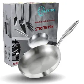 Lolykitch 765305680615 10 Inch Tri-ply Stainless Steel Frying Pan Skillet Chefs Induction D