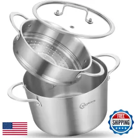 B0d3yq5kf1 Lolykitch Tri-ply Stainless Steel 5 Quart Stock Pot Steamerinduction Cooking