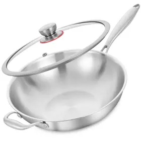 Lk01 Lolykitch Tri-ply 13 Inch Stainless Steel Wok Pan With Lid Stir-frying Panind