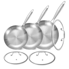 Lolykitch Lk03 8.51012 Inch Triply Stainless Steel Frying Pan Set With Lids Skille