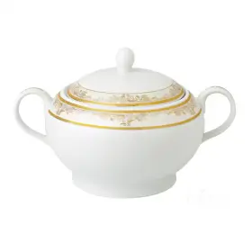 Lorren Home Trends 445048963949 Chloe 12 Inch X 8.5 7 4 Quart 128 Fl. Oz. Gold Bone China Soup Tureen Ser